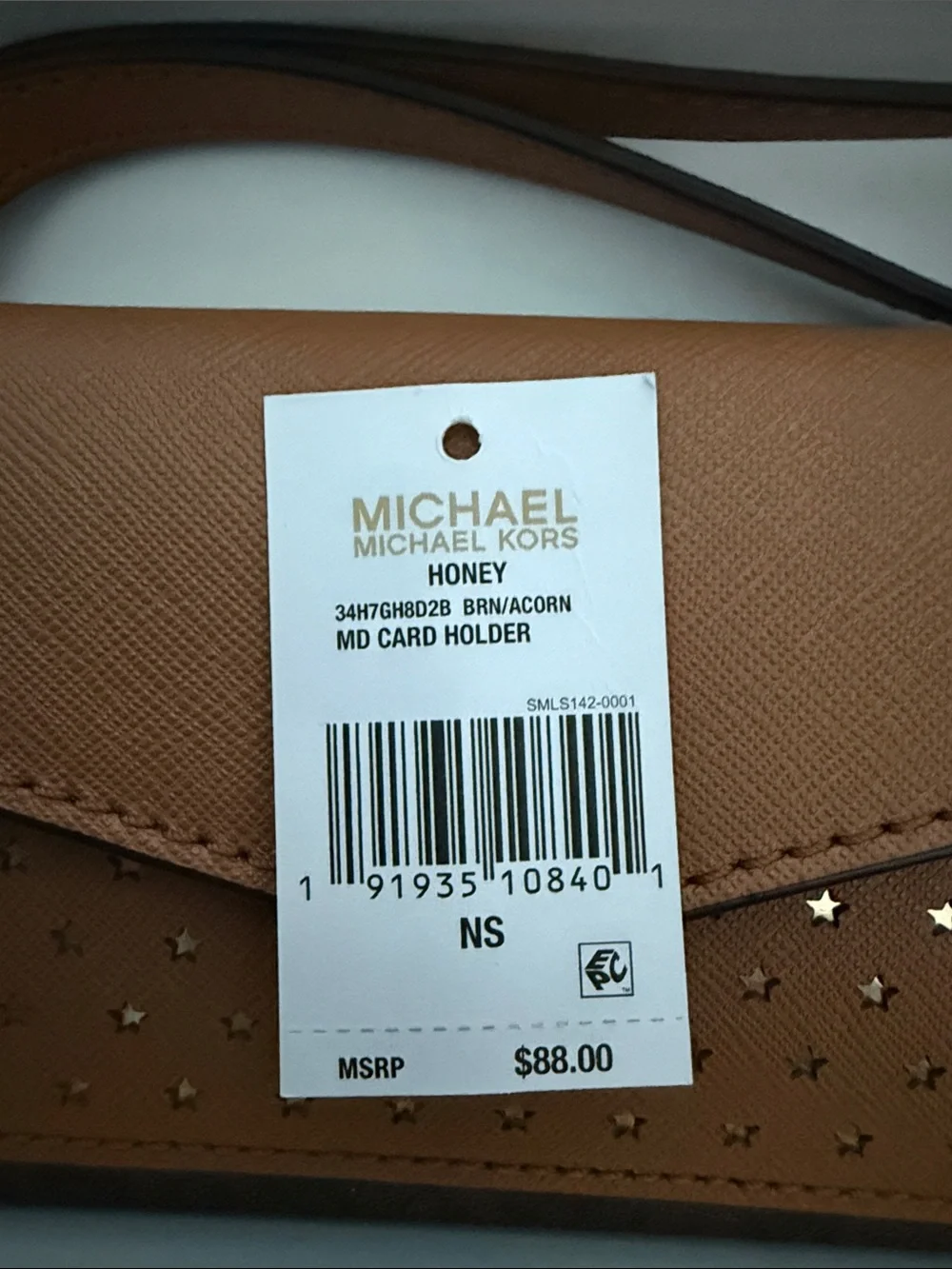 Michael Kors Acorn/Brown Leather MD Card Holder with Gold Accent - Picture 7 of 7